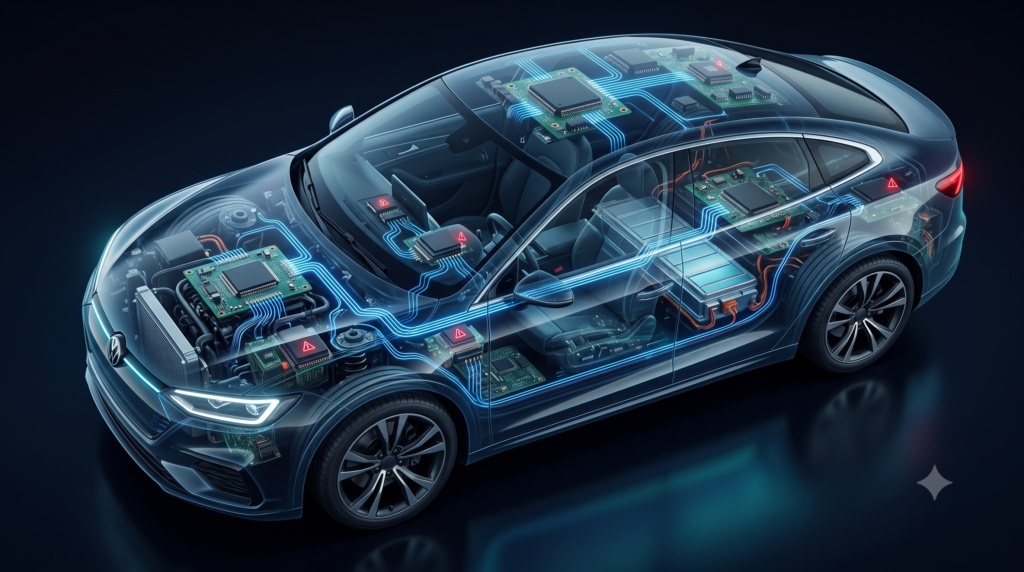 EV CAN bus network architecture with multiple ECU nodes