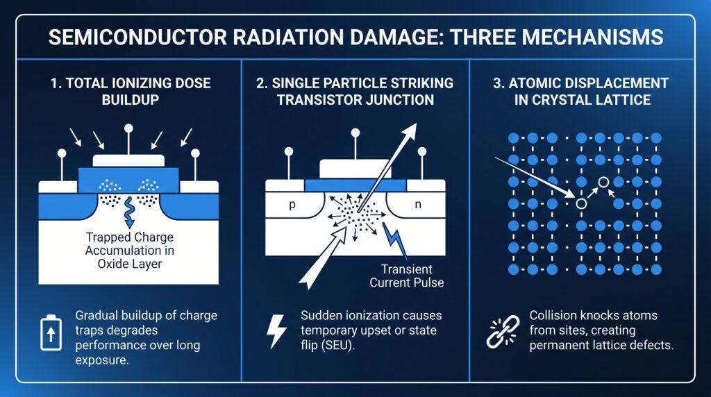 satellite PCB TID SEE displacement damage radiation failure modes