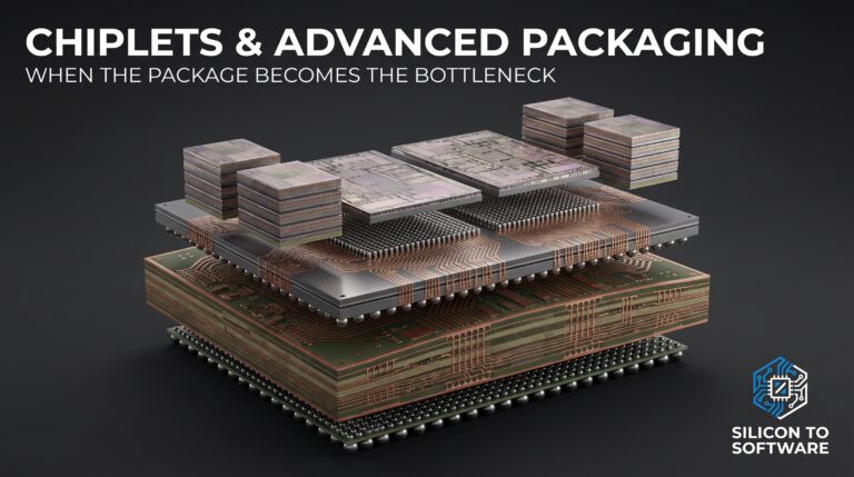 Chiplets and advanced packaging: exploded view of a multi-die chip package on a silicon interposer and organic substrate